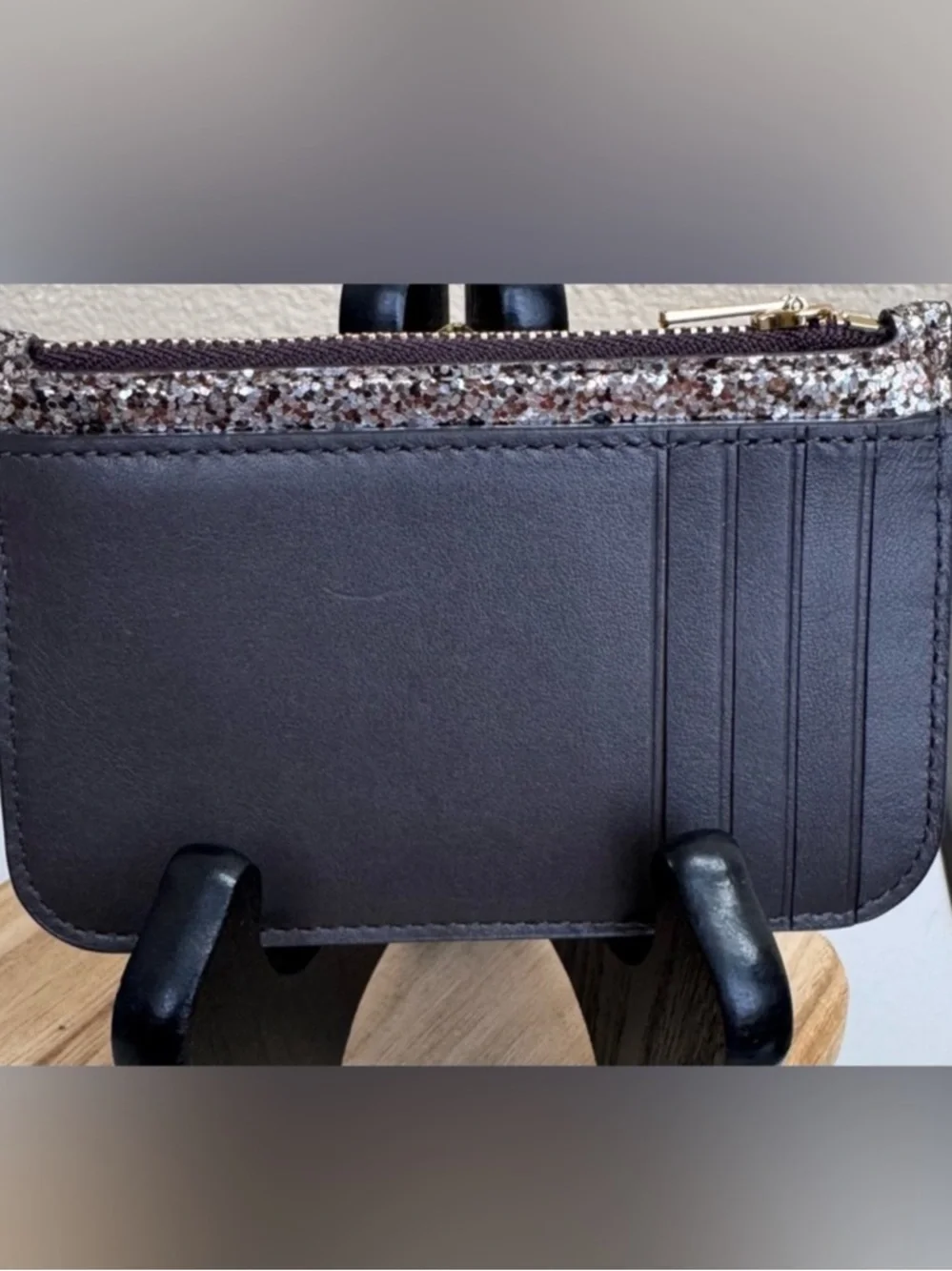 COACH Glitter Zip Pouch Card Holder in Gold Sparkle